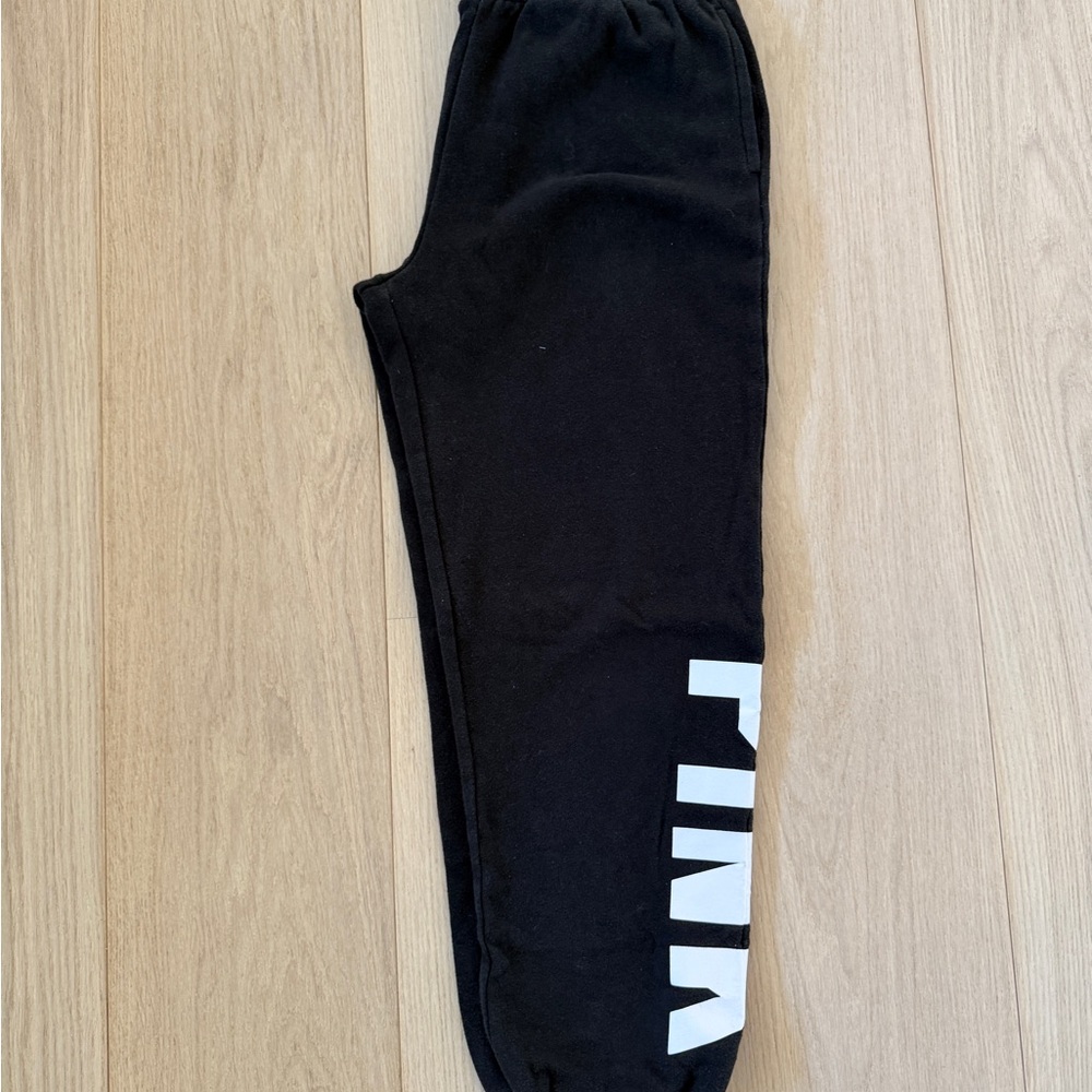 Victoria's Secret Pink Black Joggers with White Logo